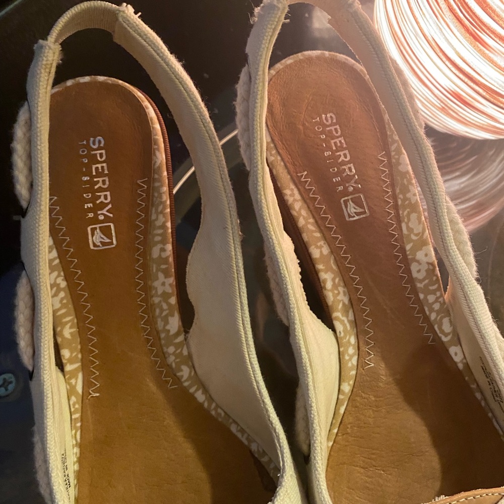 Sperry Topsider Cream Wedge Sandals Size 8.5 | Peep Toe Rope Detail Cork Heel - Picture 5 of 5